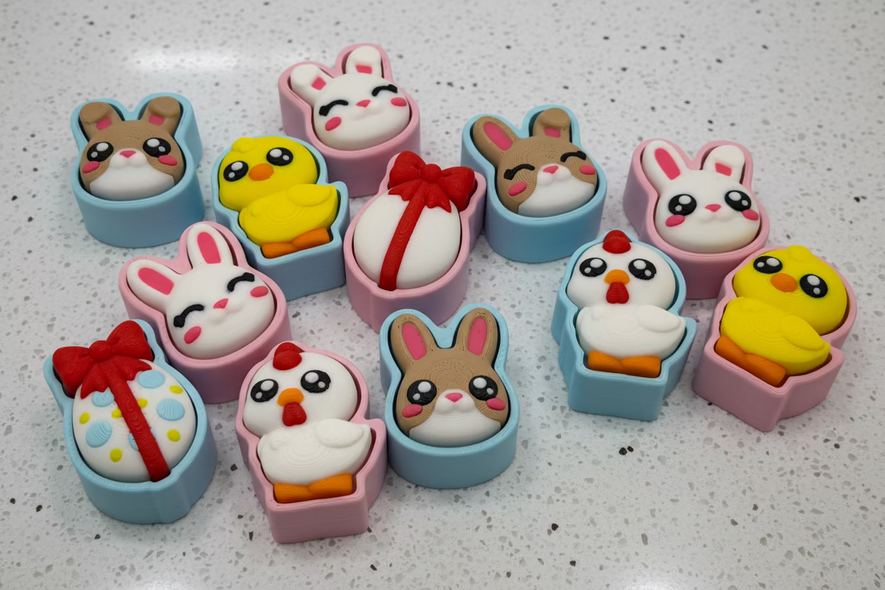 Spring Animal Fidget Clickers – 2D Bunny, Chick & Egg Designs